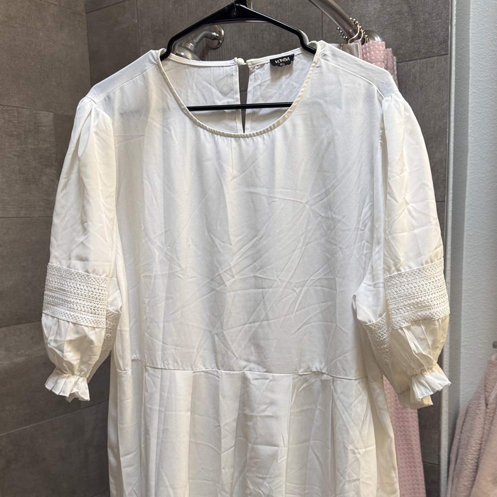Cream Dress with Textured Sleeves